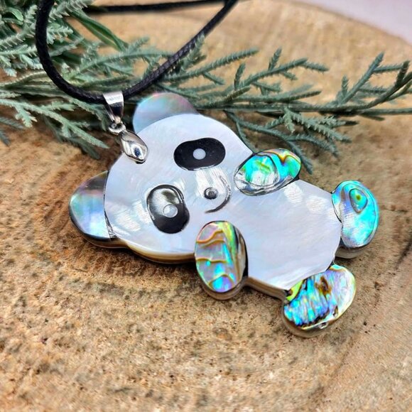 Adorable Nature Abalone Shell Cute Panda Pendant Necklace - Picture 7 of 10